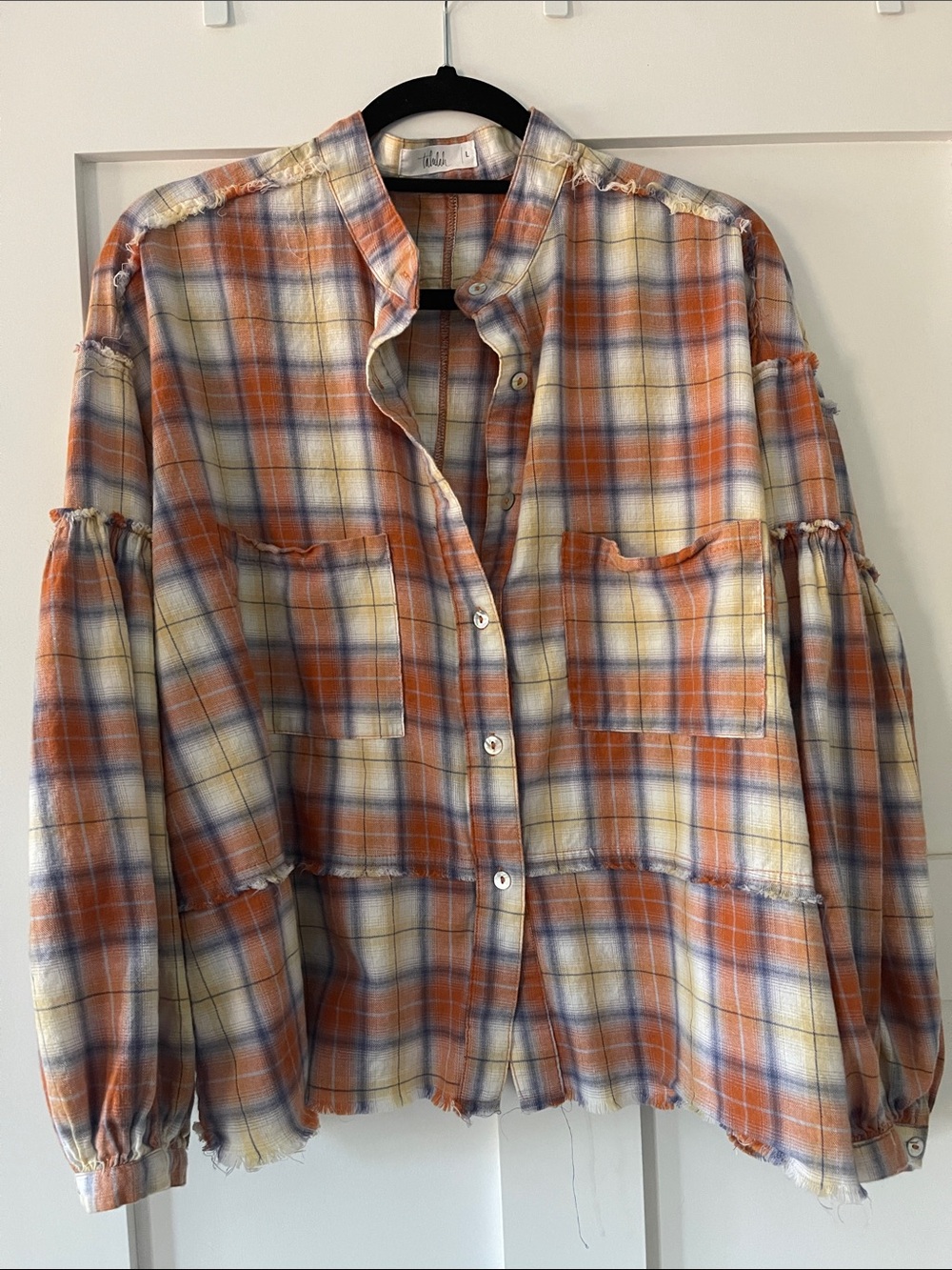Talulah Orange Plaid Button-Up Shirt Size L